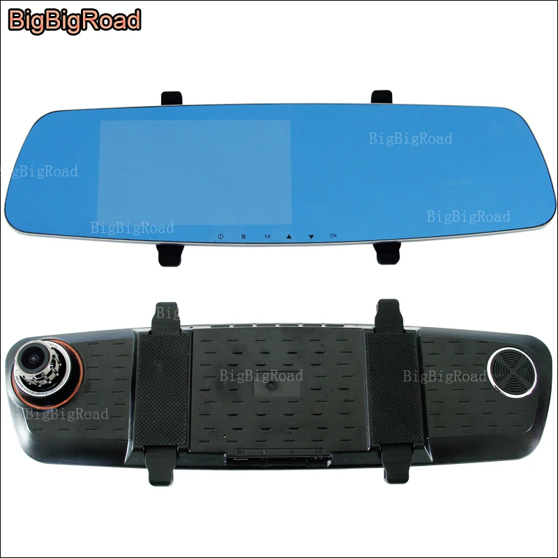 

BigBigRoad For Toyota Corolla Avensis Yaris RAV4 CRV CR-V Car DVR Blue Screen Rearview Mirror Video Recorder Dual Camera Dashcam