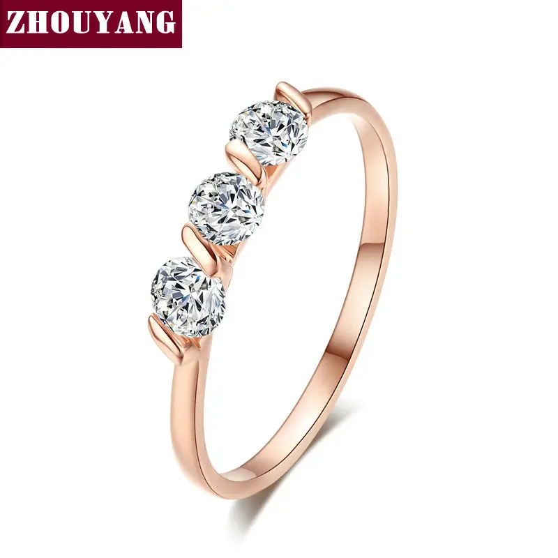 ZHOUYAN Engagement Wedding Ring For Women Classic Simple CZ Austrian Crystal Dainty Ring Rose Gold Color Fashion Jewelry R067