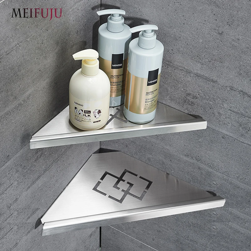 

MEIFUJU Single Dual Triple Tier Bathroom Corner Shellf Shower 304 Stainless Steel Bathroom Shelves Wall Mounted Shampoo Shelf