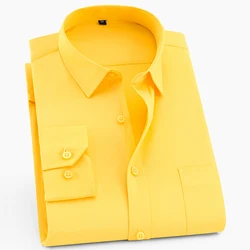 Camisa clássica do vestido da luva longa do ajuste padrão dos homens com botão do contraste-placket dianteiro listrado/sarja camisas básicas formais do negócio