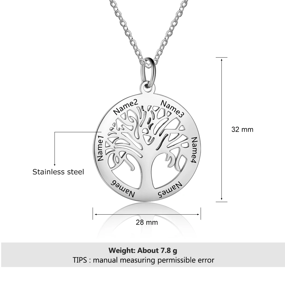 Tree Of Life Personalized Gift Engrave Name Necklace Stainless Steel Necklaces & Pendants for Mom Jewelry (JewelOra NE103172)