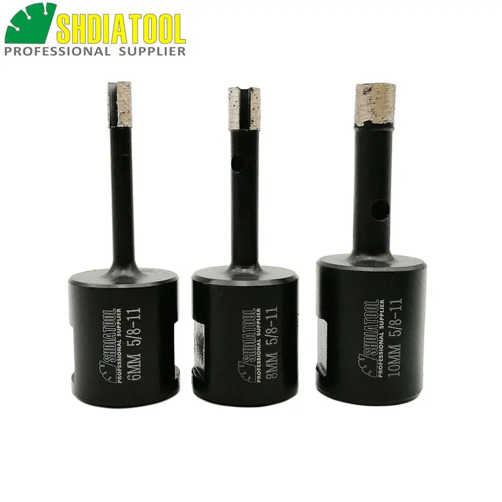 

SHDIATOOL 3pcs Diameter 6+8+10mm Diamond Welded Drilling Core Bits (Wet) 5/8-11 thread