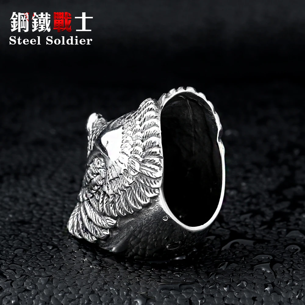 Steel soldier top quality and popular long eagle bird ring for men middle finger stainless steel personality jewelry