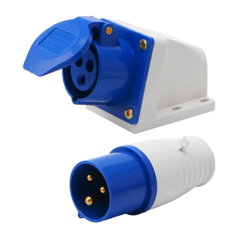 

16 Amp 3 Pin Industrial Plug or Socket 220-250V Weatherproof IP44 2P