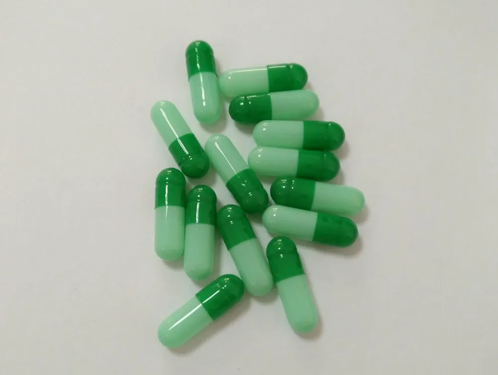 (10,000pcs/pack) Size 3# dark green/light green Color Enteric Coated Empty Capsules---Tops & Bottoms closed