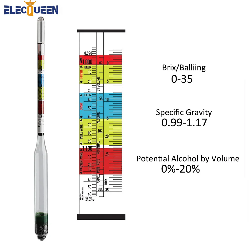 3 Scale Hydrometer For Wine Beer Cider Alcohol Testing Fitting With Home brew