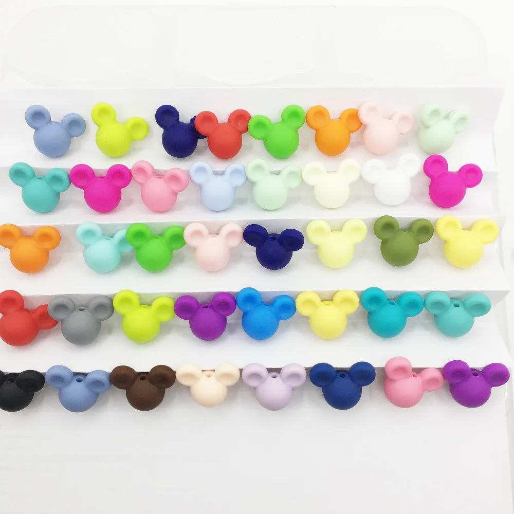 24*20*14mm 10pcs Mouse Silicone Beads Baby Teething Beads Safe Food Grade Nursing Chewing Mickey Silicone Bead 27Colors