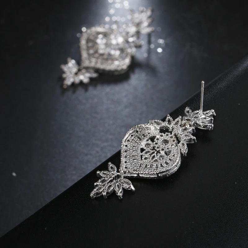 EMMAYA New Arrival Luxury Big Long Flower Pendant Drop Earrings With Shining CZ Brincos Bridal Women Wedding Party Jewelry