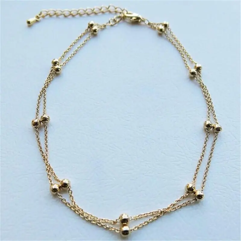 1 pc Fashion Simple Bead Double-layer Chain Ankle Bracelet Foot Chain Jewelry