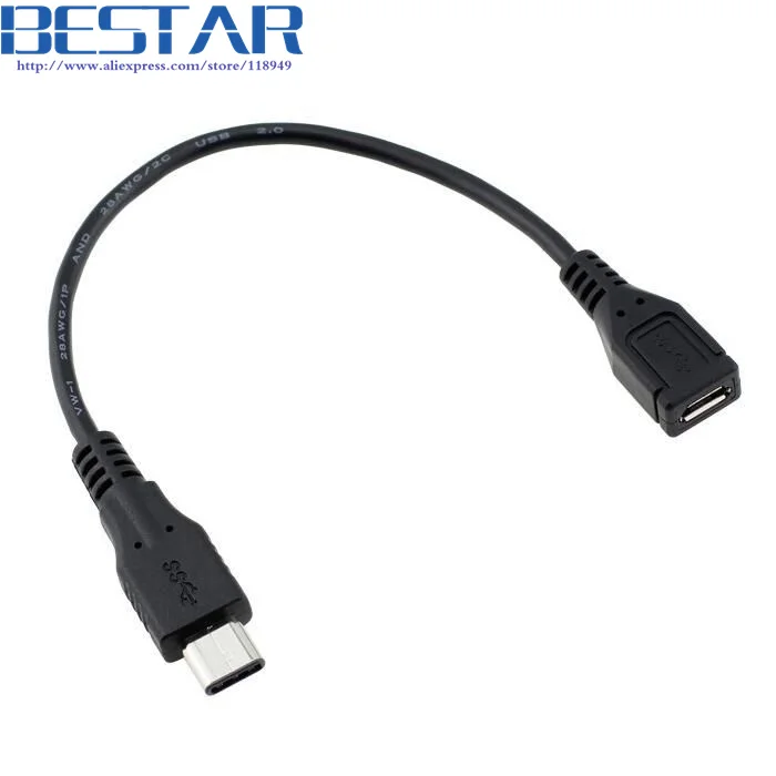 Black 15cm USB 3.1 type-c USB3.1 USB-C male to USB 2.0 Micro 5pin 5p Female charge charging data Cable adapter for Mobile device