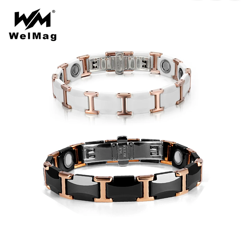 WelMag Couple Tungsten Ceramic Bracelet Strong Magnetic Bracelets Bangles Health Energy Wristband for Women Men Luxury Jewelry