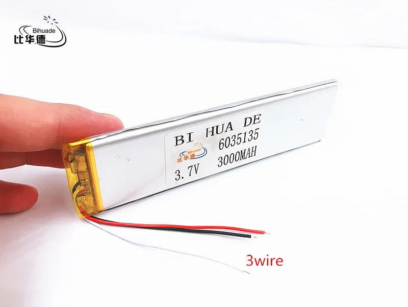 Li-po 3.7 V, 3000 mAH, 6035135 PLIB (polimerowa bateria litowo-jonowa) akumulator litowo-jonowy do tabletu pc, GPS, mp3, mp4, telefon komórkowy,