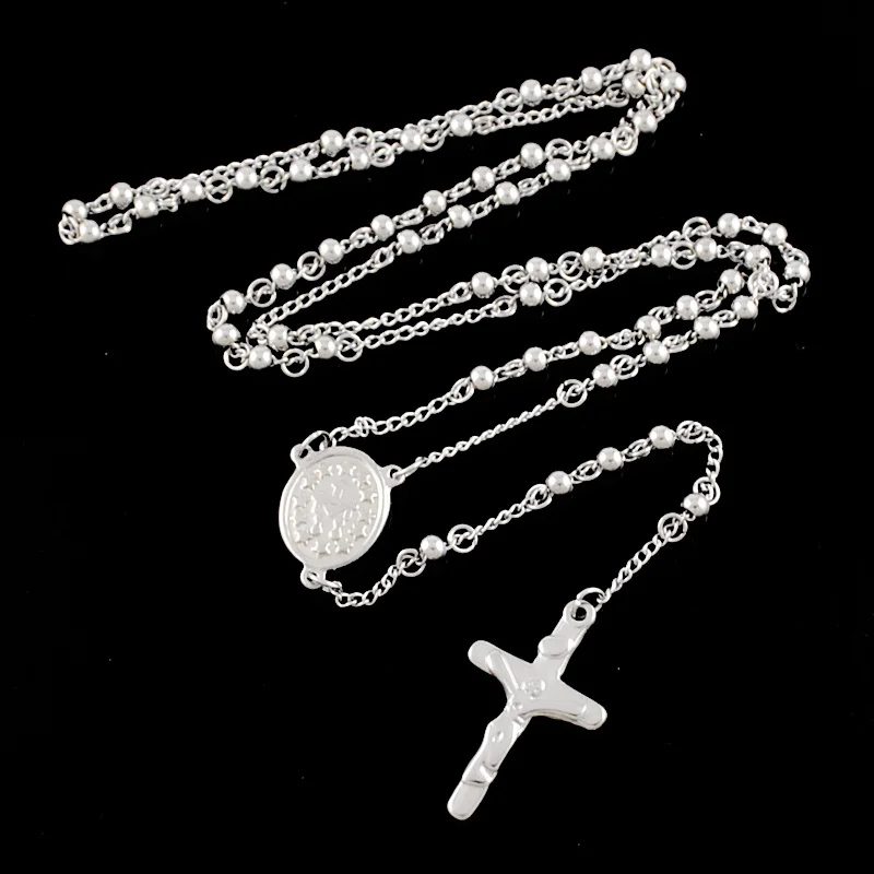 ATGO Rosary Beads chain Cross Religious Chain Stainless Steel Necklace Womens Mens fashion necklaces for women catholic BRN05