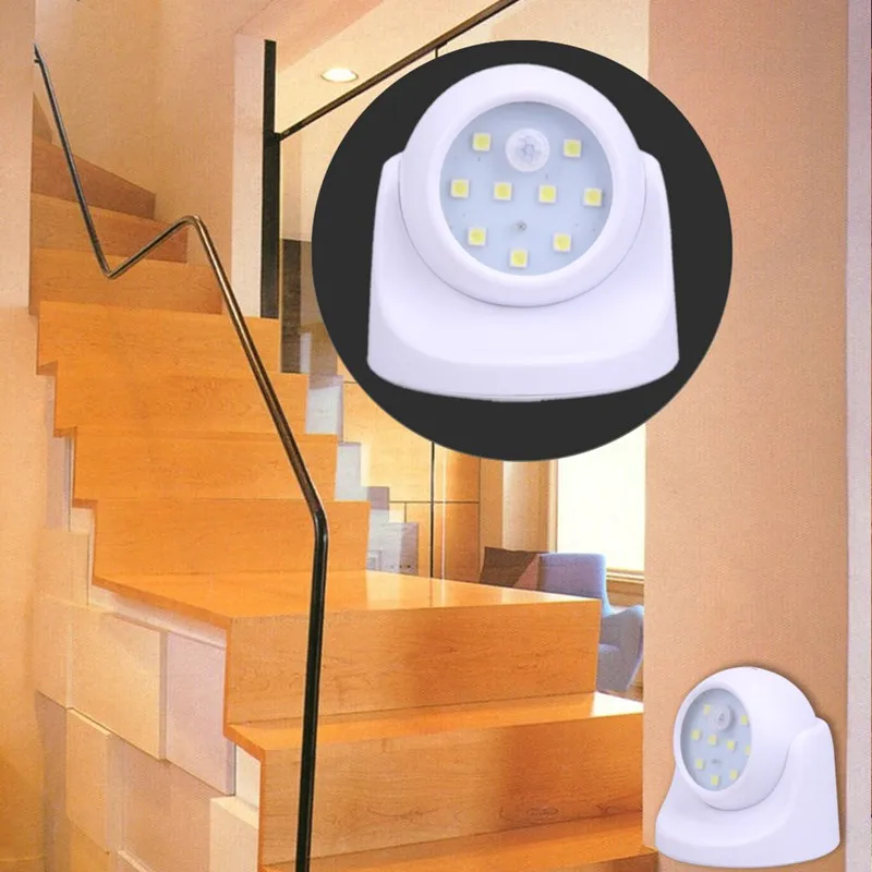 Battery Power 9 LED Night Light Motion Sensor Light 360 Degree Rotation Wall Night Light For Closet Garages Hallway Auto On Off