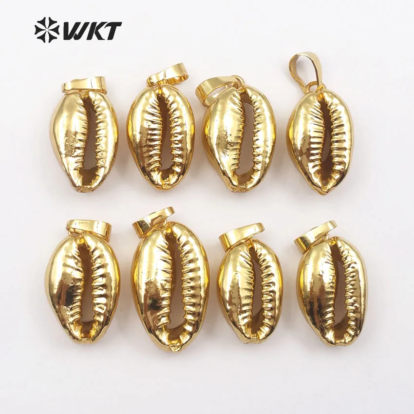 Imagem -02 - Real Cheio de Ouro Cor Mar Concha Cowrie Pingentes Sliver Galvanizado Pingentes de Ouro Charme para as Mulheres Jóias Fazer Wt-p370 Natural