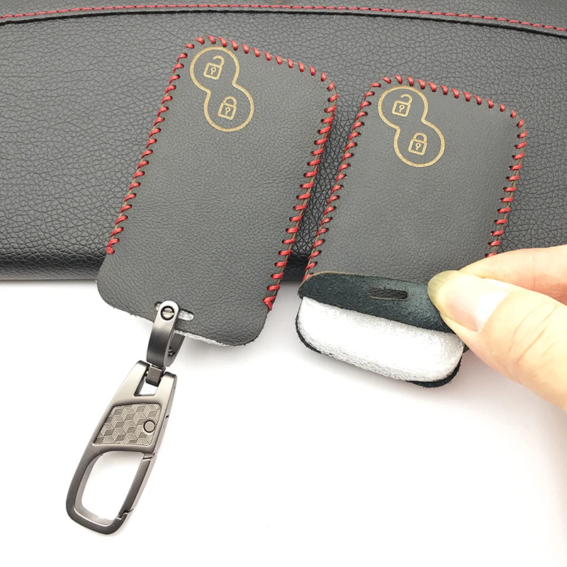 100% Leather Car Key Case Keychain Protector Holder Accessories for Renault Laguna 2 Buttons Smart Remote Fob Shell Cover
