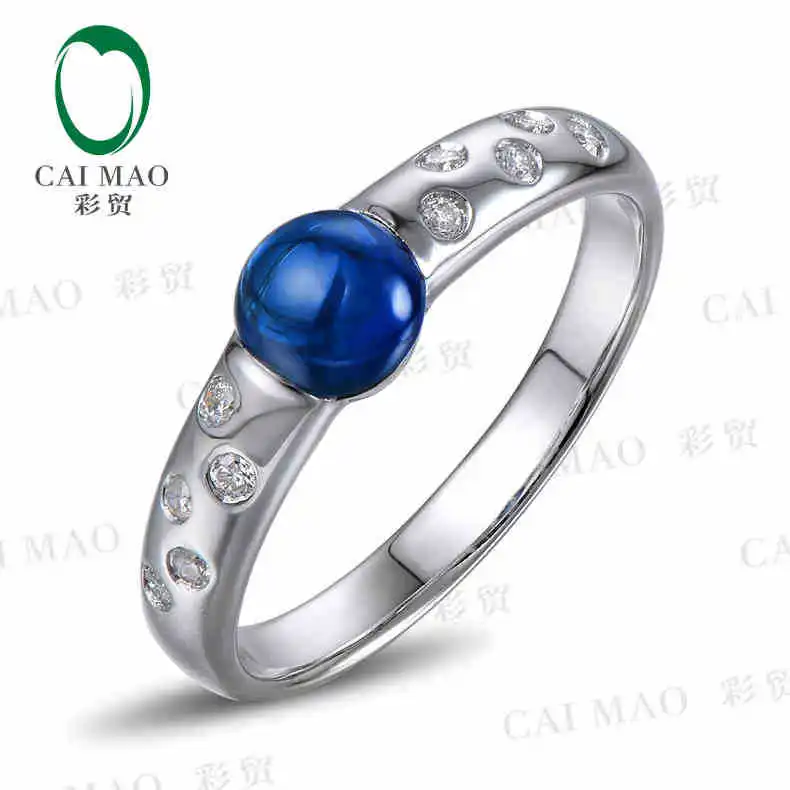 

CaiMao 18KT/750 White Gold 1.05 ct Natural Sapphire y & 0.1 ct Full Cut Diamond Engagement Gemstone Ring Jewelry