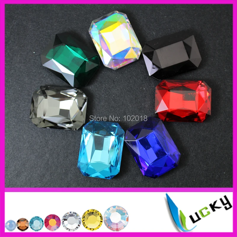 2015 New largest size 12pcs 30x40mm rectangle shape crystal fancy rhinestones point back glass strass coating colors mix color