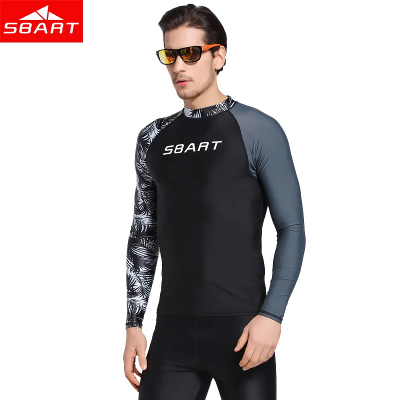 SBART-Long Sleeve UV Protection Rash Guard Shirt for Men Windsurf Rashguard Lycra Surf Swim Shirt Diving Tops Swimsuit