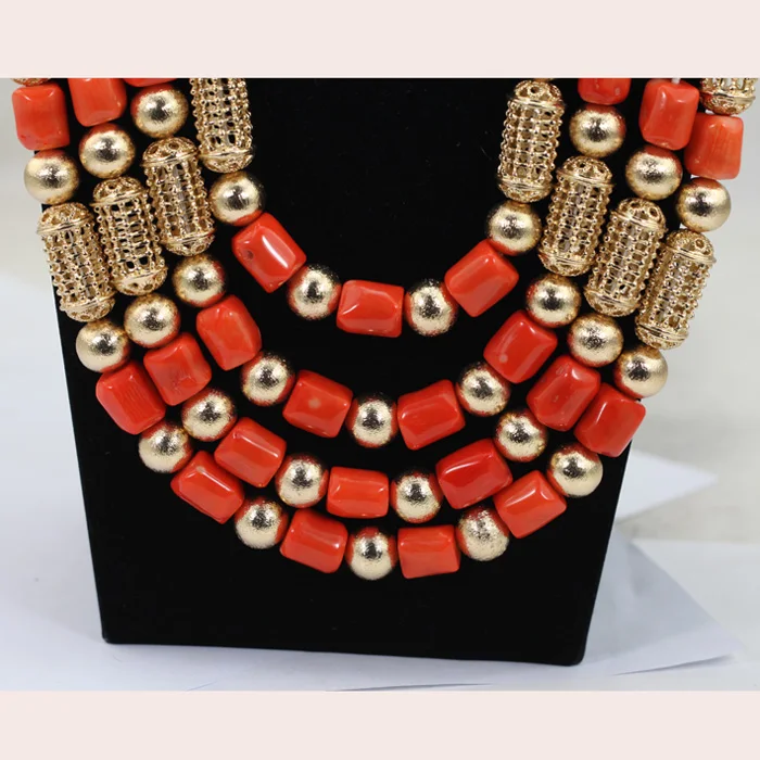 2017 African Coral Beads Jewelry Set Exclusive Long Coral Bridal Necklace Set 29inches Wedding Free Shipping ABH272