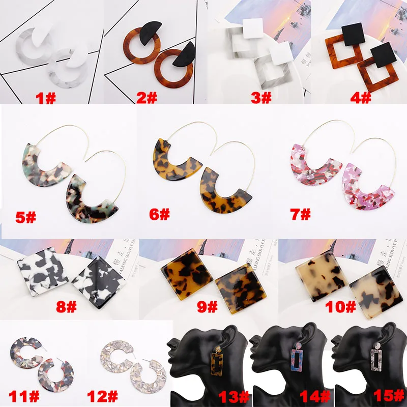 New Tortoise Color Leopard Print Acrylic Acetic Acid Sheet Geometric Circle Square Hollow Long Stud Earrings for Women