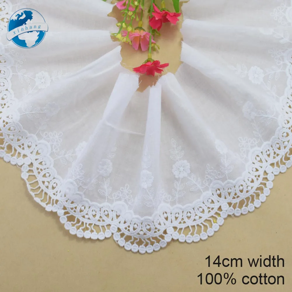 14cm White Lace 100% Cotton Embroidery French Lace Ribbon Fabric Guipure Diy Trims Warp Knitting Sewing Garment Accessories#3318