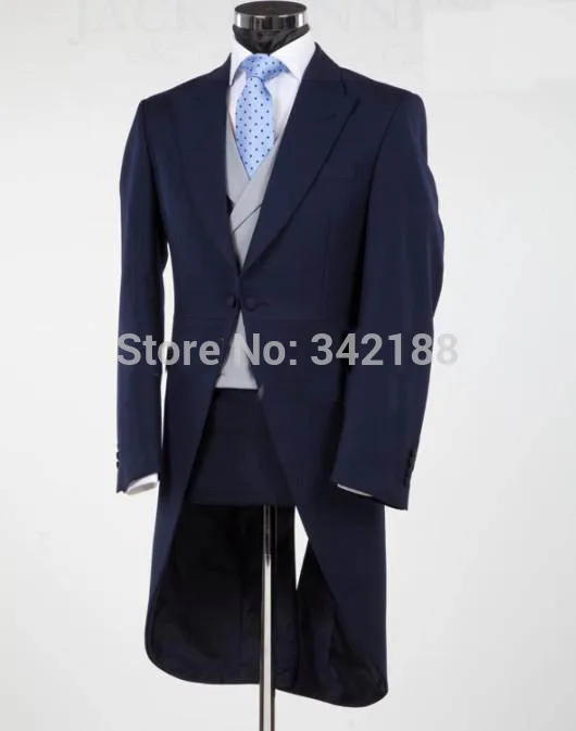 

real photo One Button Navy Blue Groom Tuxedos Best Man Peak Lapel Groomsmen Men Wedding Suits Bridegroom (Jacket+Pants+Tie+Vest)