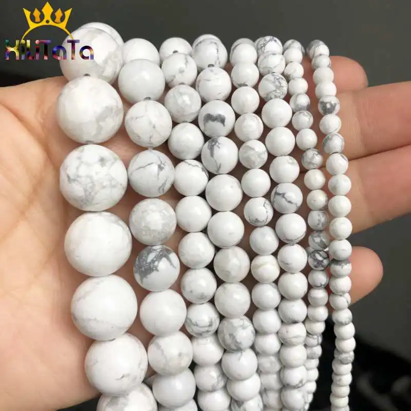 Natural White Howlite Turquoises Stone Beads Round Loose Beads For Jewelry Making DIY Bracelet Necklace 15'' 4/6/8/10/12/14mm