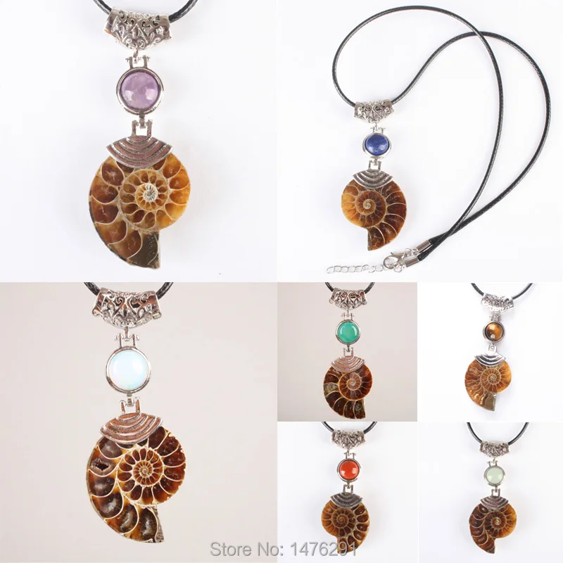 Attractive Natural Ammonite Conch Shell Mix-Crystal Stone Pendant Bead 1PCS   (No Chain)