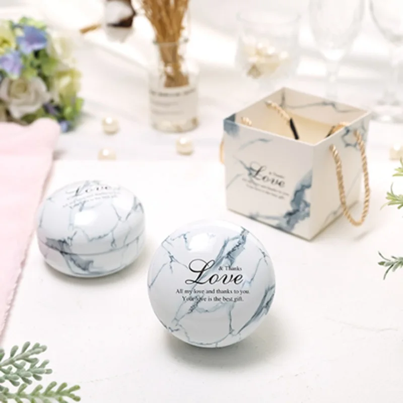 20pcs creative marble printing wedding candy boxes round metal gift cases chocolate candy boxes wedding birthday baby shower