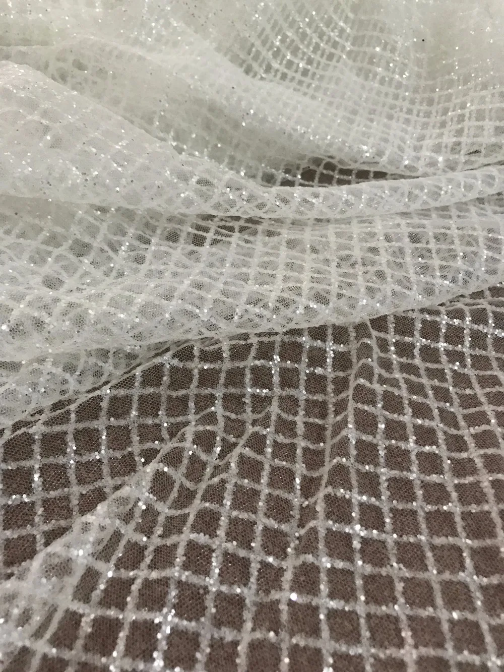 

New design glued glitter 5 yards tulle mesh lace fabric S-12288 for sawing / evening dress