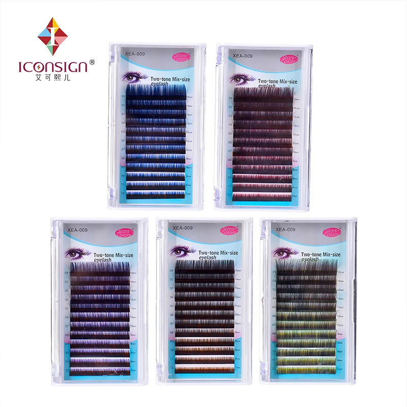 Mink fake eyelashes Two-tone Mixed Size Eyelash Soft Makeup Lashes colorful Mix Length 7-15mm Individual Eyelash extensions