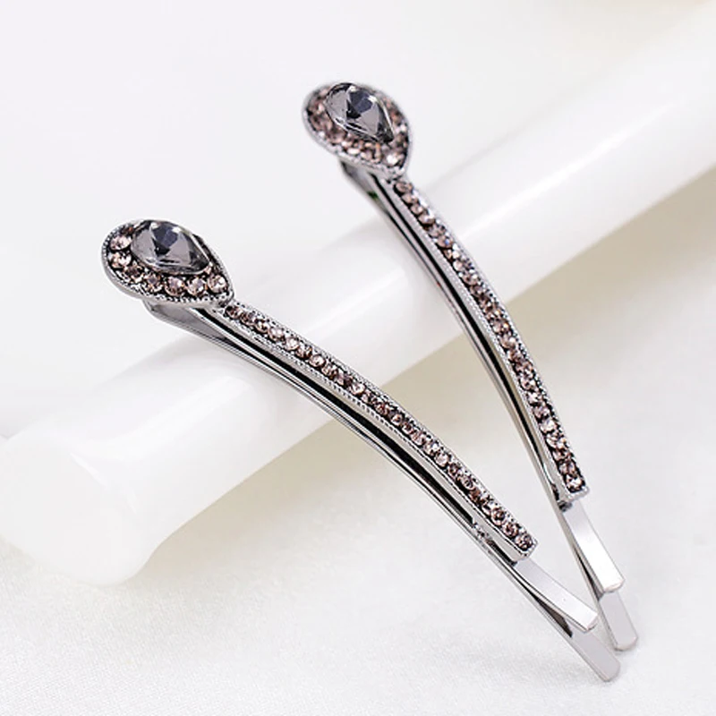 1 Pair Vintage Hair Accessories Luxury Rhinestone Hair Clips Waterdrop Crystal Barrette For Women Girls Jewelry