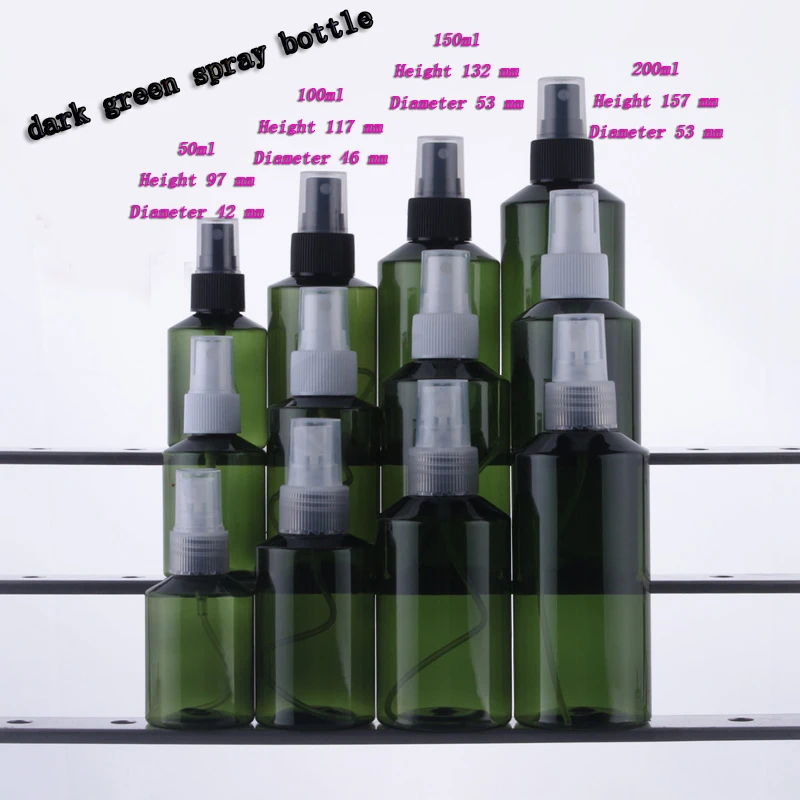 Capacity 100 ML 200pcs empty Dark green plastic cosmetic bottles of inclined shoulder, 100ml  fine mist spray bottle