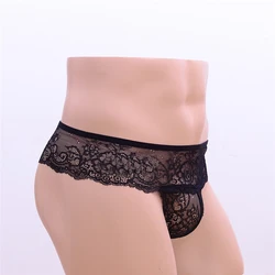 men seamless transparent lace thongs sexy men's penis pouch erotic sex g-strings fancy tight underwear gay jockstrap thong men