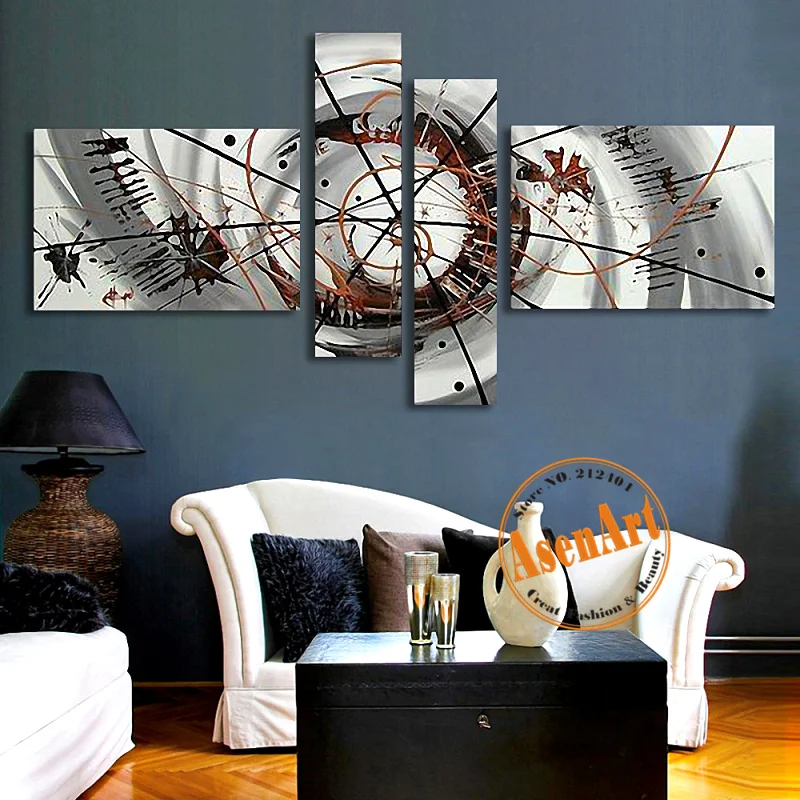 

Unframed 100% Hand Painted Large Abstract Oil Canvas Painting 4 Pieces Gray Wall Painting for Living Room Decor wall poster