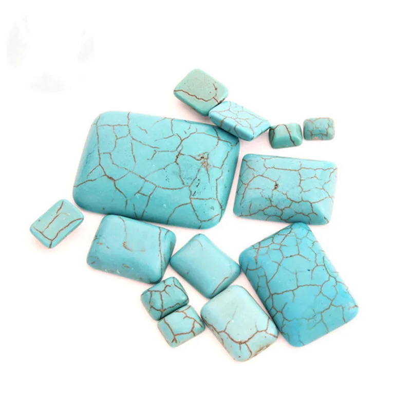 10pcs Natural Stone Square Shape Flatback Cabochon Blue Turquoise with Stripe for DIY Jewelry Making Earring/Pendant Accessories