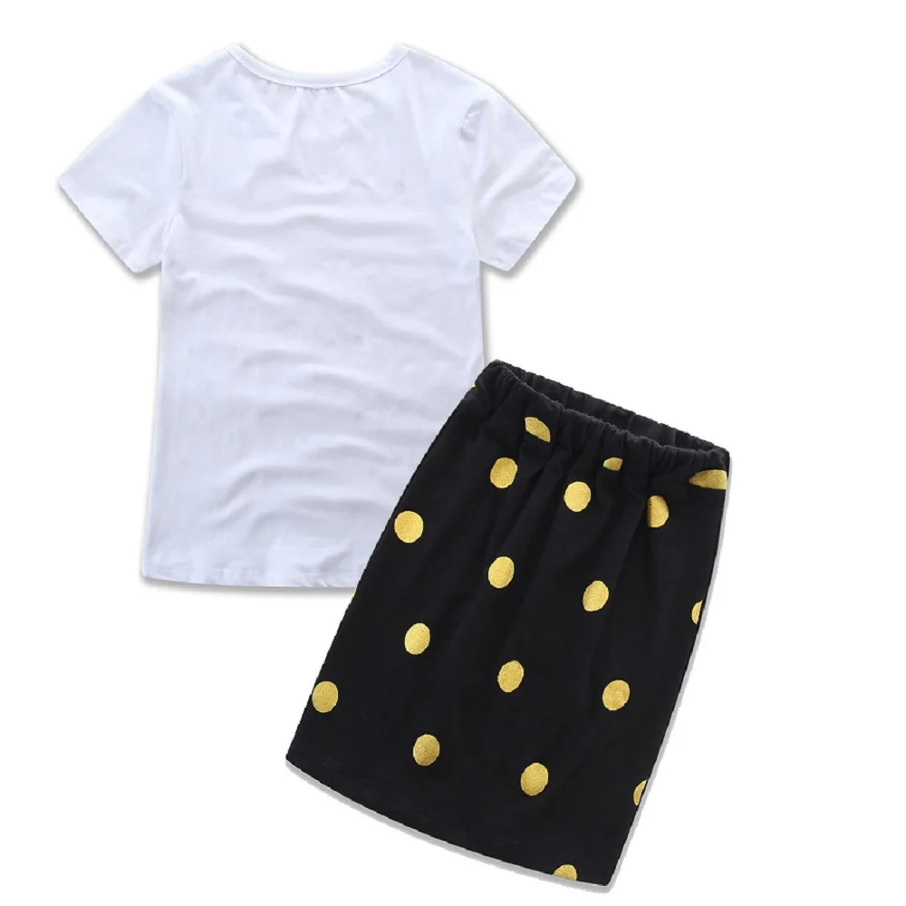 Summer New Family Matching Outfits Mother and Daughter Clothes Sets 2pcs Letter Print T-shirt Tops+Polka Pot Skirt Costume Suits