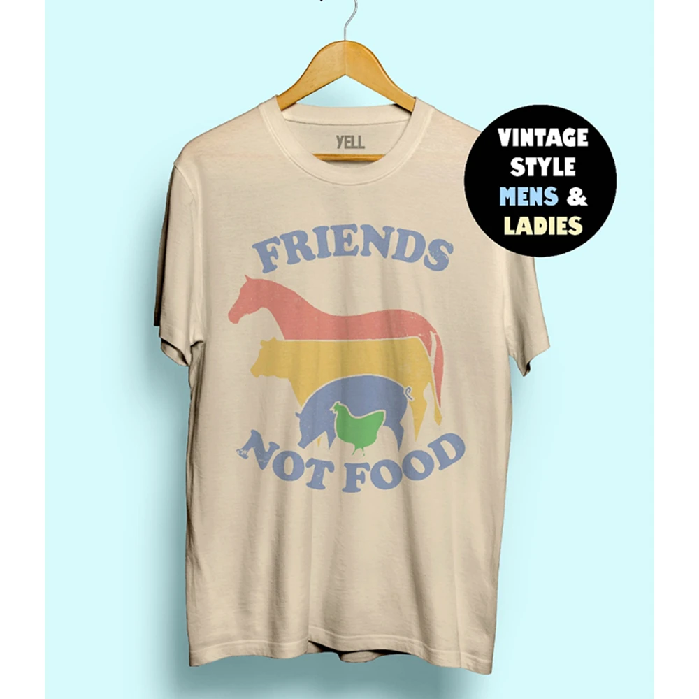 Friends Not Food T-shirt Vintage Tshirt Tee Gift for Vegan Shirt Vegetarian Natural Cute Tops Hippie Funny Vegan T-shirt