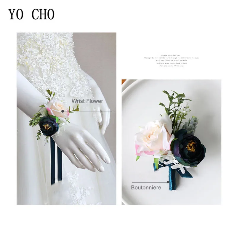 YO CHO 신부 들러리 손목 Corsage 팔찌 꽃 장미 실크 손목 Corsage 커프 팔찌 웨딩 장식 결혼 손목 Corsage