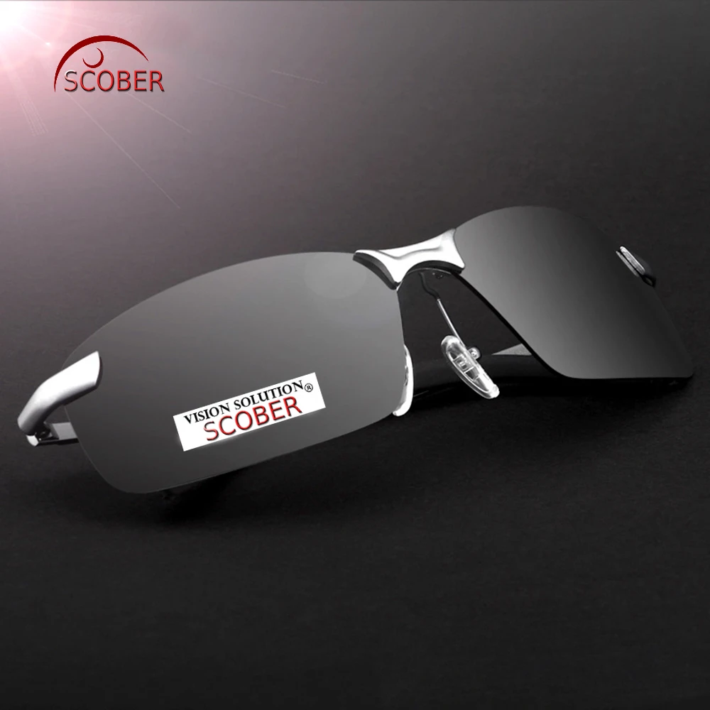 

= SCOBER = Luxury Sport's Rimless Polarized Sunglasses Brown And Gray Lens Driver's Tac Enhanced Polaroid Polarised Uv400 Men's