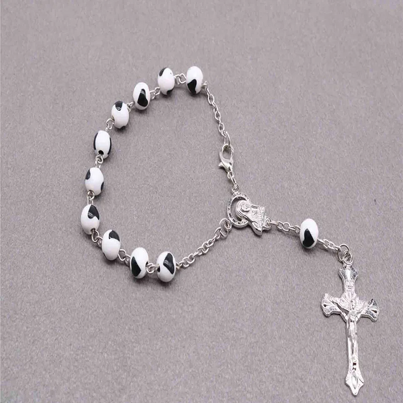 8mm Love Beads Cross Rosary Bracelet, Christ Jesus Cross Bracelet. Maria Center and Jesus Cross Pendant.