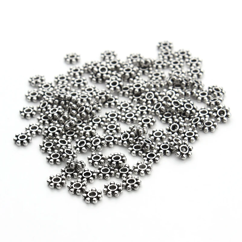 Wholesale 200pcs Tibetan Silver Color Flower Spacer Beads Round Metal Daisy Wheel Spacers 4mm 5mm for Jewelry Making Materials