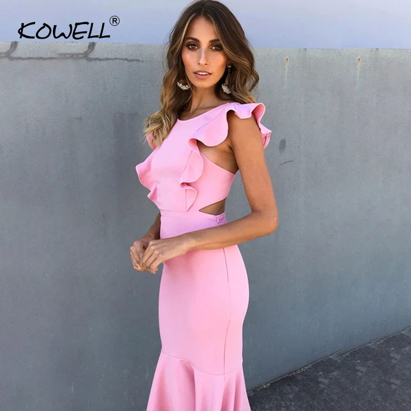 Vendita calda Increspature Scava Fuori Backless Sexy Delle Donne Del Vestito Lungo Senza Maniche Dalla Fasciatura di Bodycon Maxi Vestito Elegante Abiti Da Festa di Natale