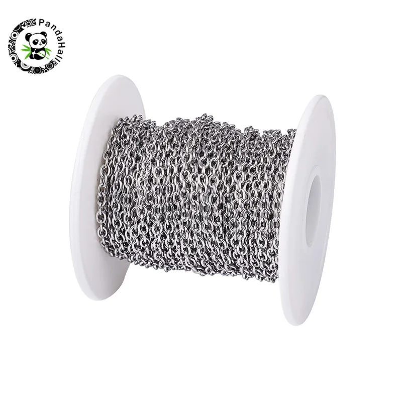 

10m/roll 4x3x0.8mm Unwelded 304 Stainless Steel Cross Chains for Jewelry Making Stainless Steel Color