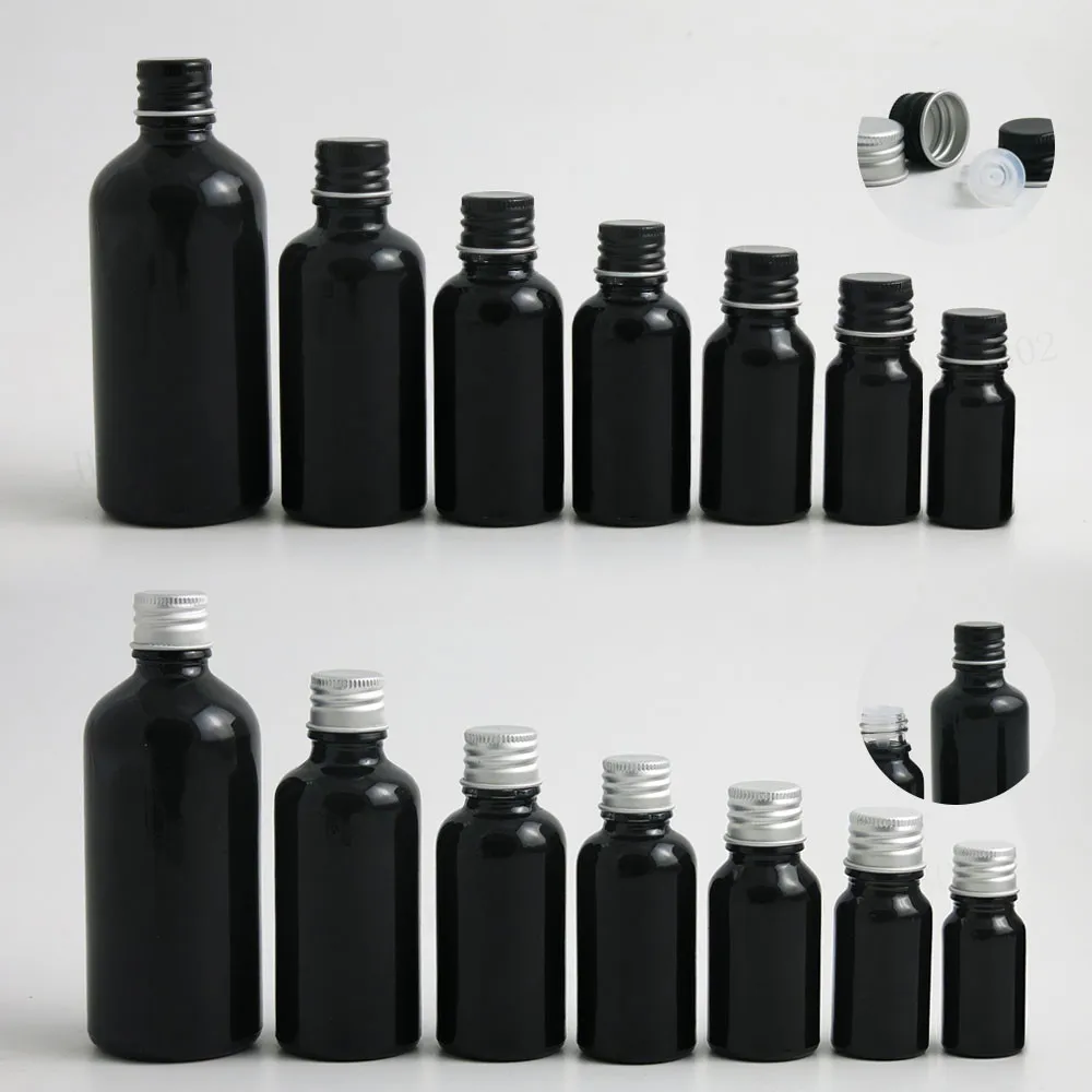 Promotion Shining Paint Black Essential Oil Bottle With Aluminum Lids Caps Reducer 5ML 10ML 15ML 20ML 30ML 50ML 100ML 200PCS