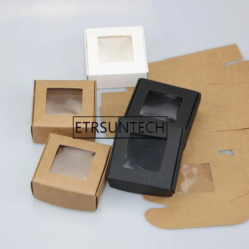 Kraft Paper Gift Box Window Soap Boxes Clear PVC Jewelry Gift Packaging Box Wedding Favors Candy Box 300pcs