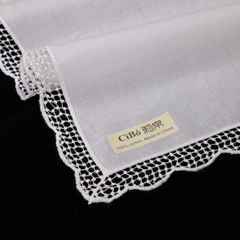 

D005: 12 pieces white premium cotton lace wedding handkerchiefs blank crochet hankies for women/ladies wedding gift