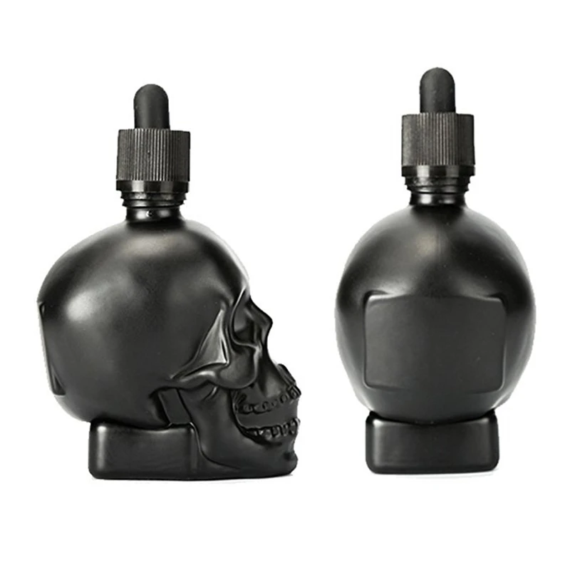 

12 Pieces 30ml Glass Spray Bitter Dropper Bottle E Liquid Frosted Black Skull Shape Glass Dropper Bottle With Child Proof