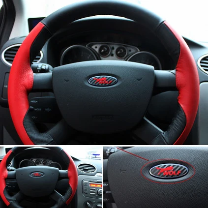 3D Carbon Fiber Vinyl WOLF LOGO personality Steering wheel Car Stickers Car Styling For Ford Focus
